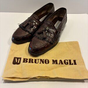 Bruno Magli “Jared” Brown Genuine Crocodile Tassel Loafers – Italian Luxuy